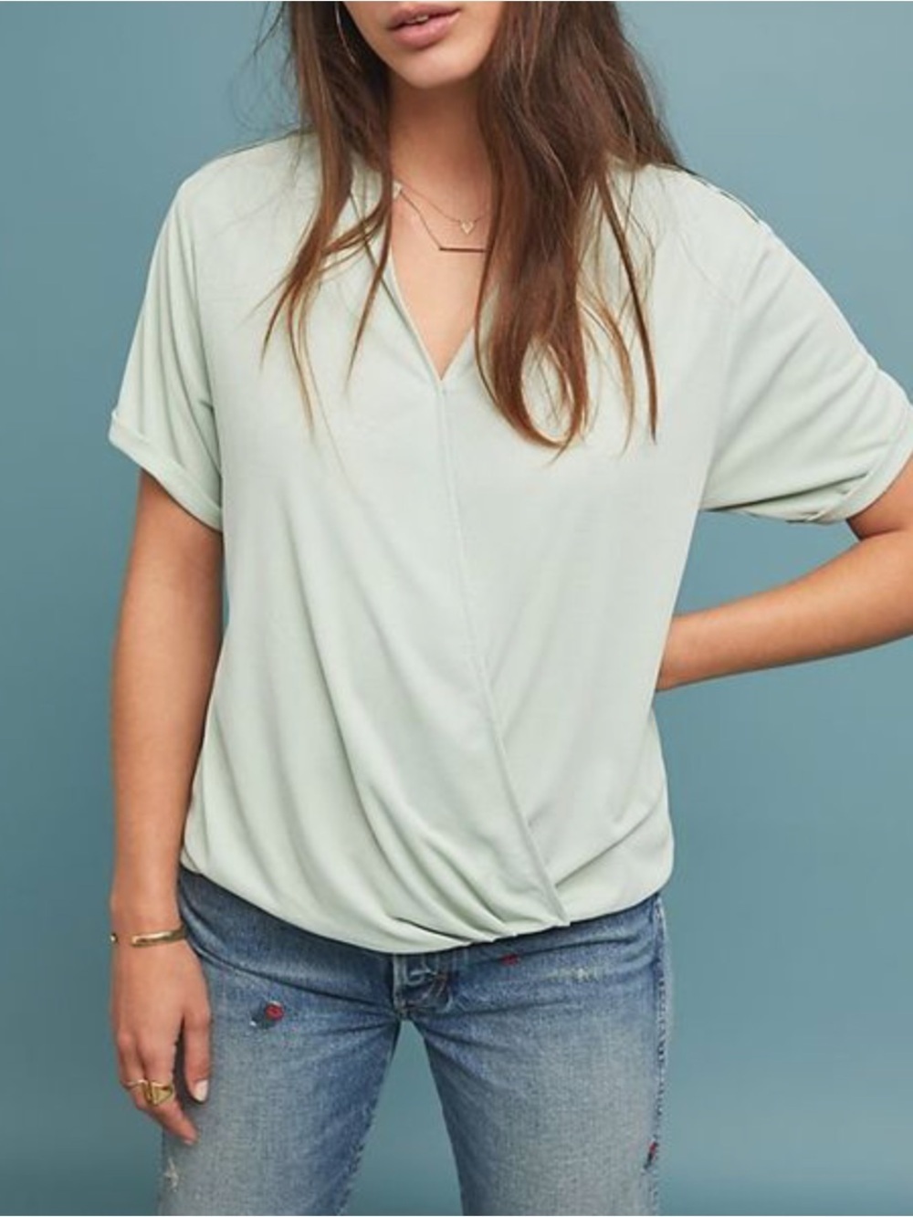 ANTHROPOLOGIE SATURDAY/SUNDAY SAGE SHORT SLEEVE AMY SURPLICE TOP